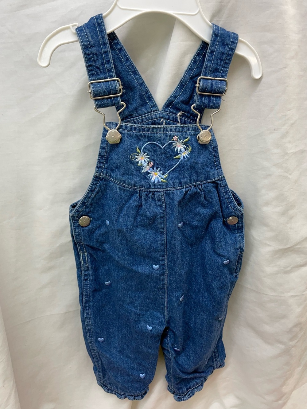Kids Denim Heart Embroidered Overalls - Blue sz 6-9mos
